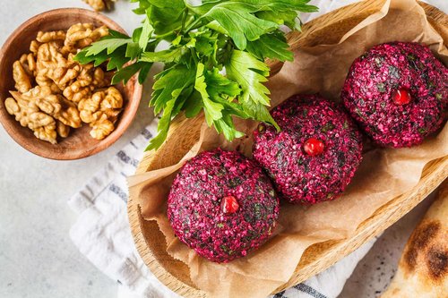 Vegetarian pkhali made with beetroot and spinach