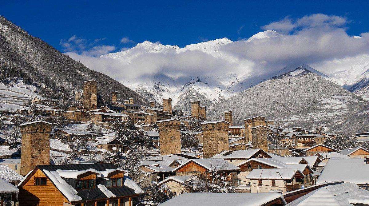 View of the Mestia resort in winter
