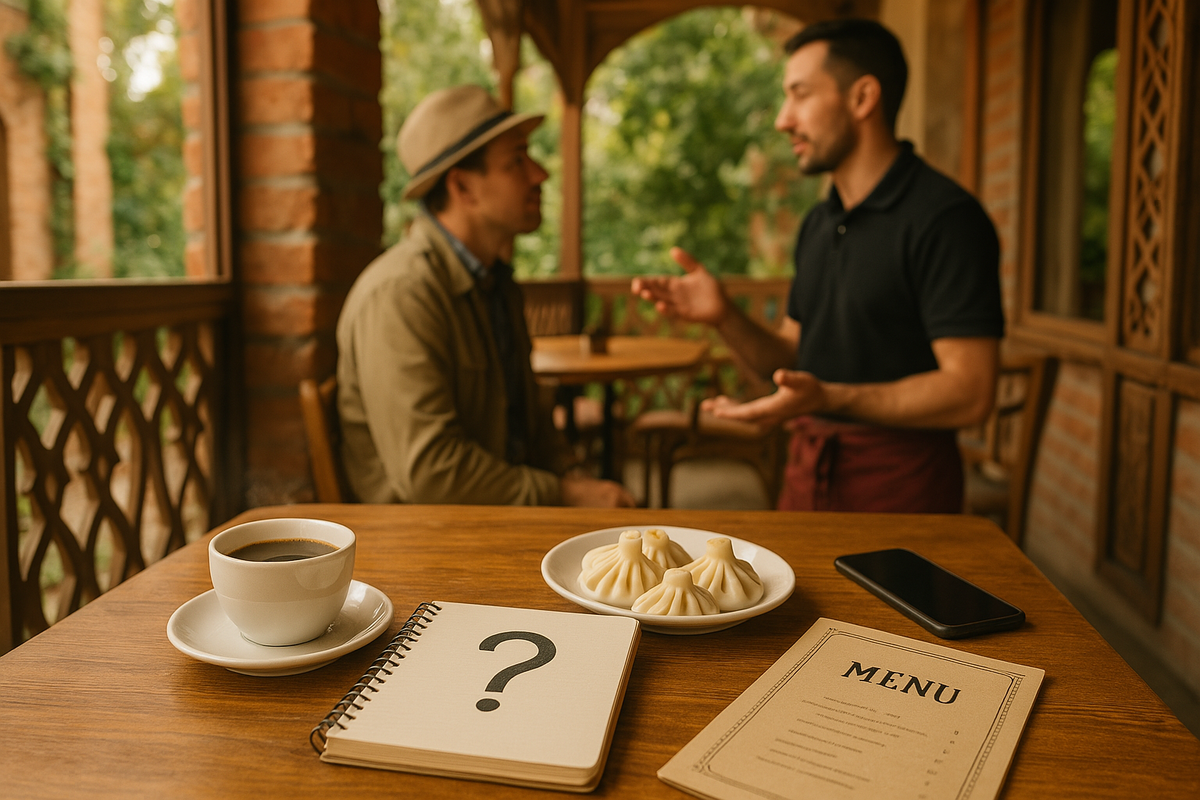 A chef tells a restaurant visitor about Georgian cuisine.