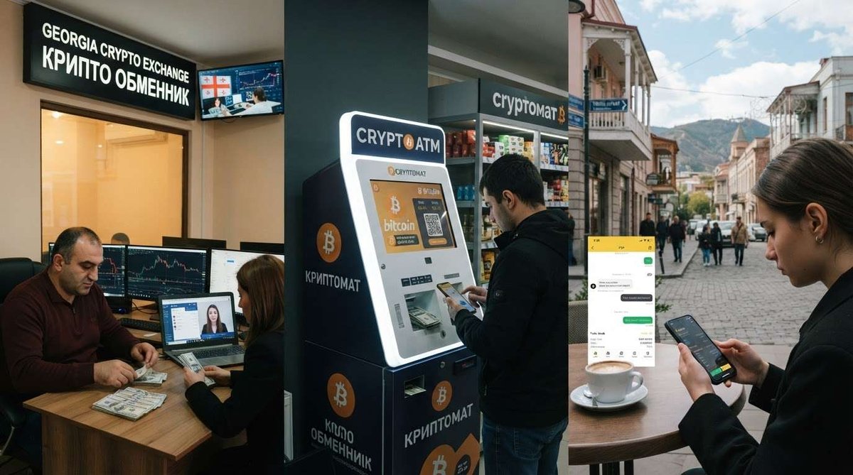 Cryptocurrency exchange in Georgia through exchange offices, crypto ATMs and P2P platforms.
