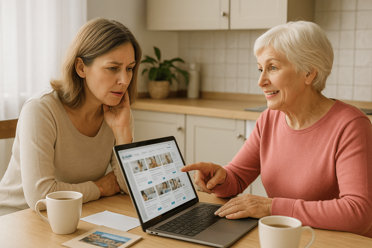 Женщины смотрят каталог стоматологий