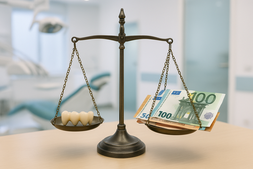 dentures and money on the scales