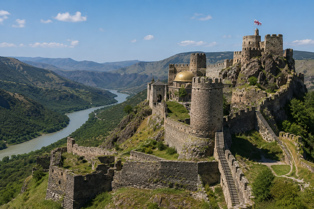 Ancient stone fortresses rise above the Kura River, forming the historic defensive line of Samtskhe-Javakheti.