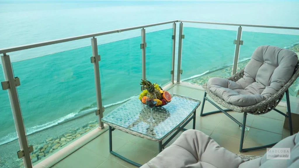 Balcony with sea view in the hotel