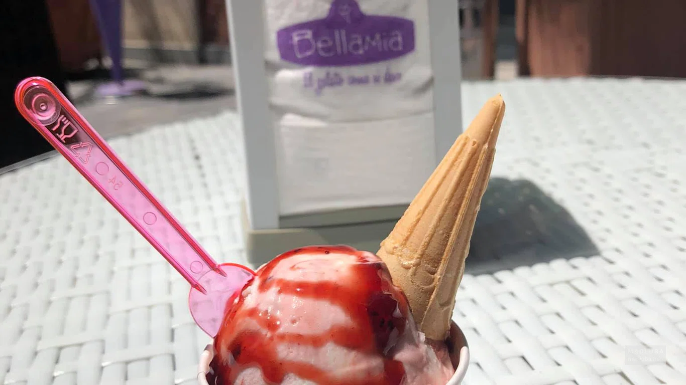 Мороженное с ягодным сиропом в Cafe Bellamia