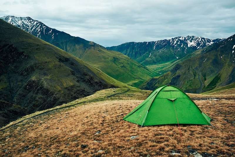 A camping tent high in the mountains of Georgia