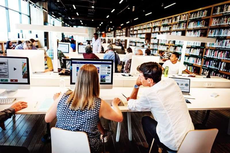 classroom with computers