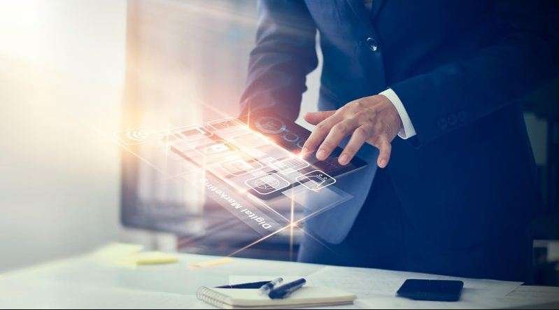 digital marketing businessman using modern interface payments online shopp