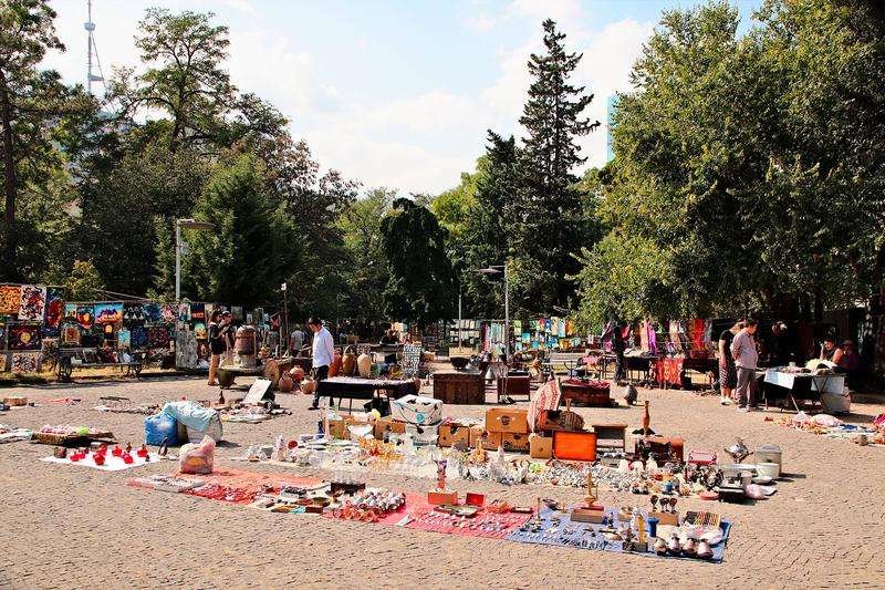 Flea market on the dry bridge in Tbilisi