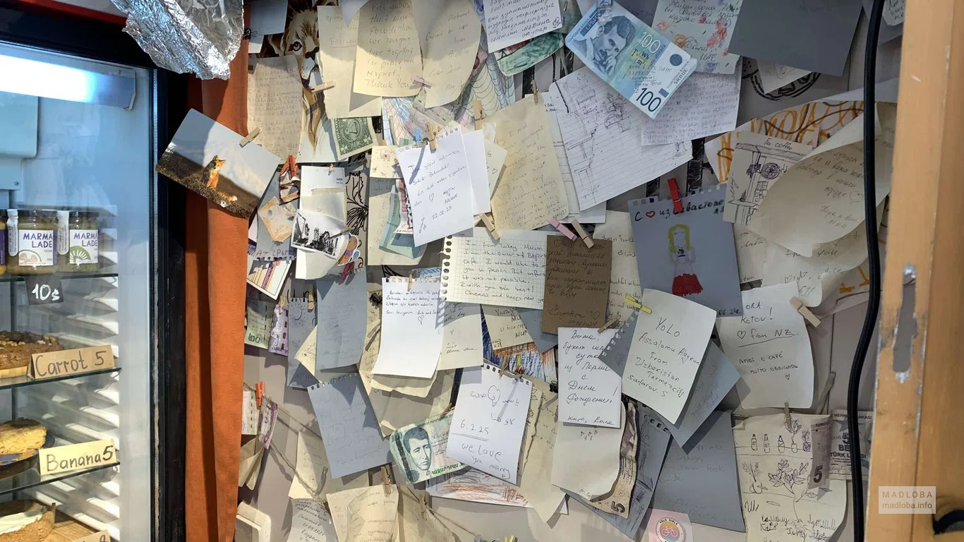 Доска с отзывами в кофейне fox coffee в Батуми