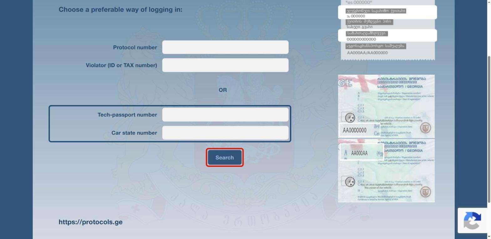 Кнопка Search под полями формы videos.police.ge