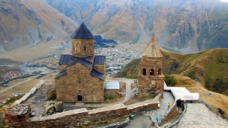 The Church of the Holy Trinity in Gergeti is the first church on the way from Russia to Georgia