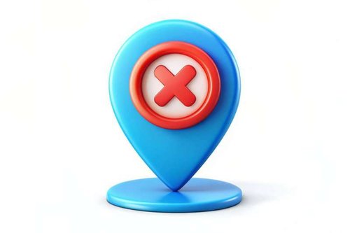 Blue Geolocation Icon - The concept of wrong location for choosing a business rental