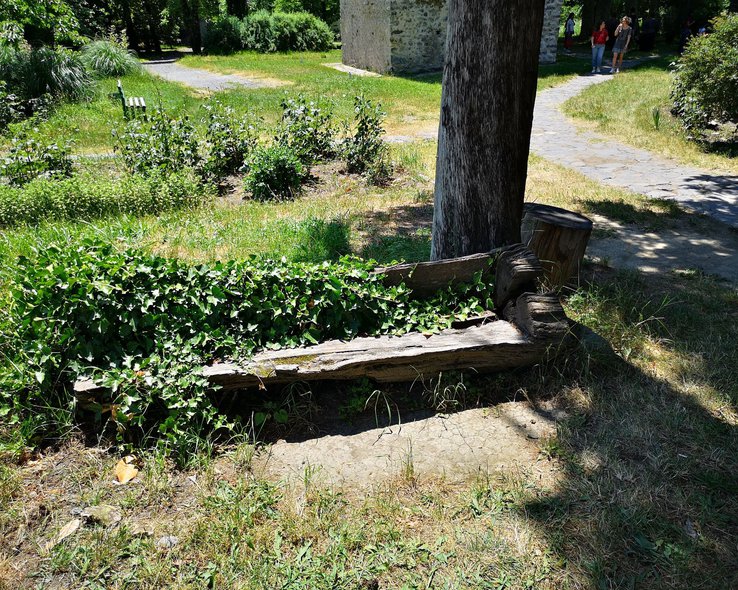 Вырубленная лавочка в саду музея Чавчавадзе в Грузии