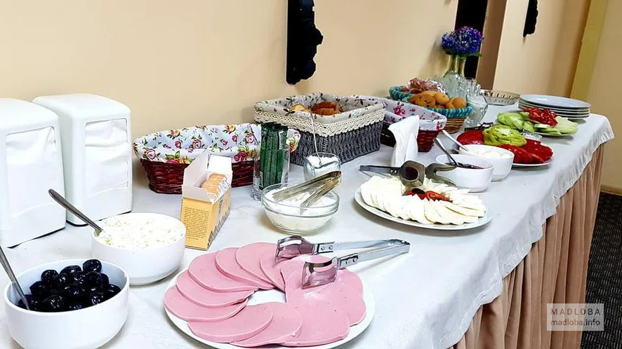 Food in the dining room of the Green Villa Batumi Hotel