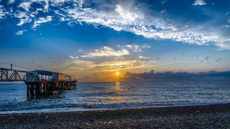 Pebble beach in Kobuleti at night