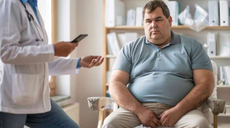 a fat man at a doctor's appointment