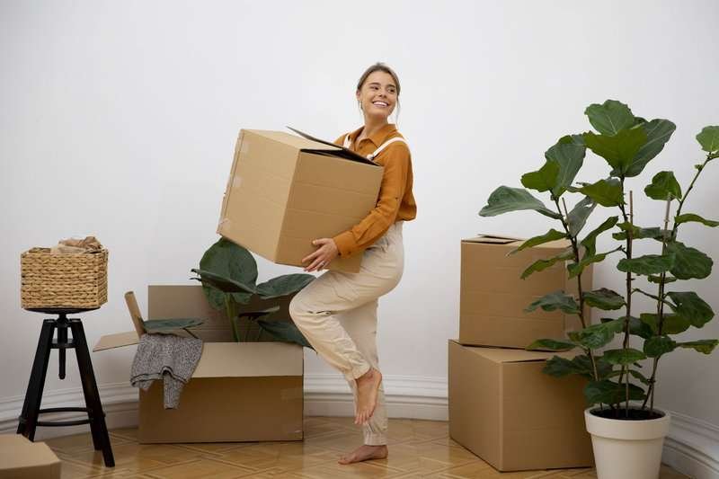 woman carries a big box