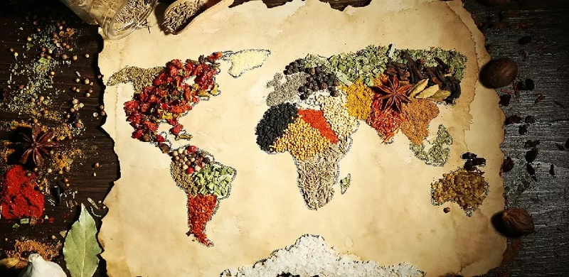 World map made from food