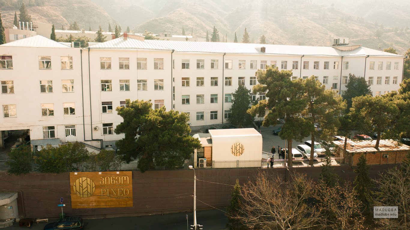 Фасад здания перинатального центра Pineo Medical Ecosystem в Тбилиси