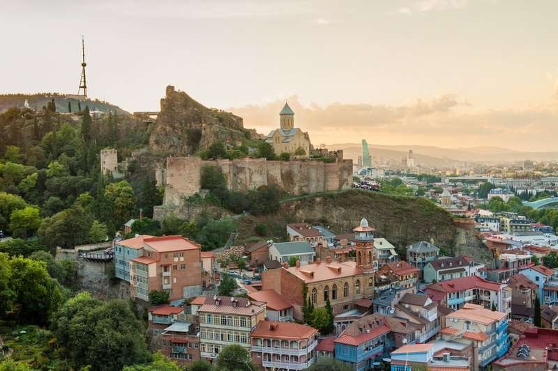 View of the Narikala Fortress and Abanotubani in the ancient district of Tbilisi