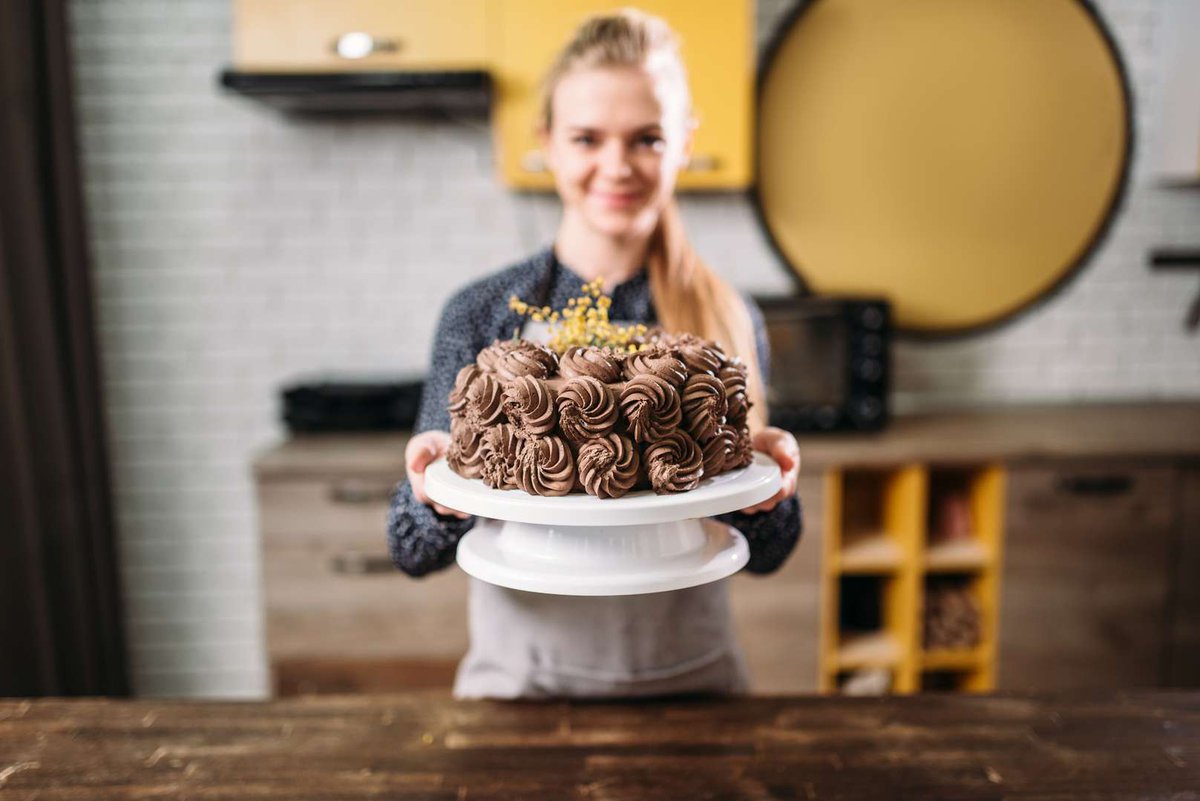 The girl with the chocolate cake